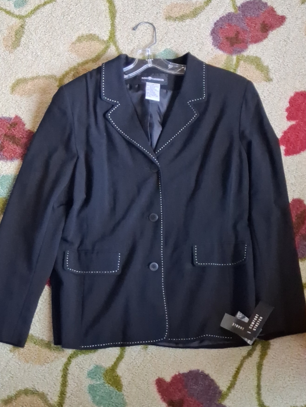 Sag Harbor Black Blazer with White Contrast Stitching